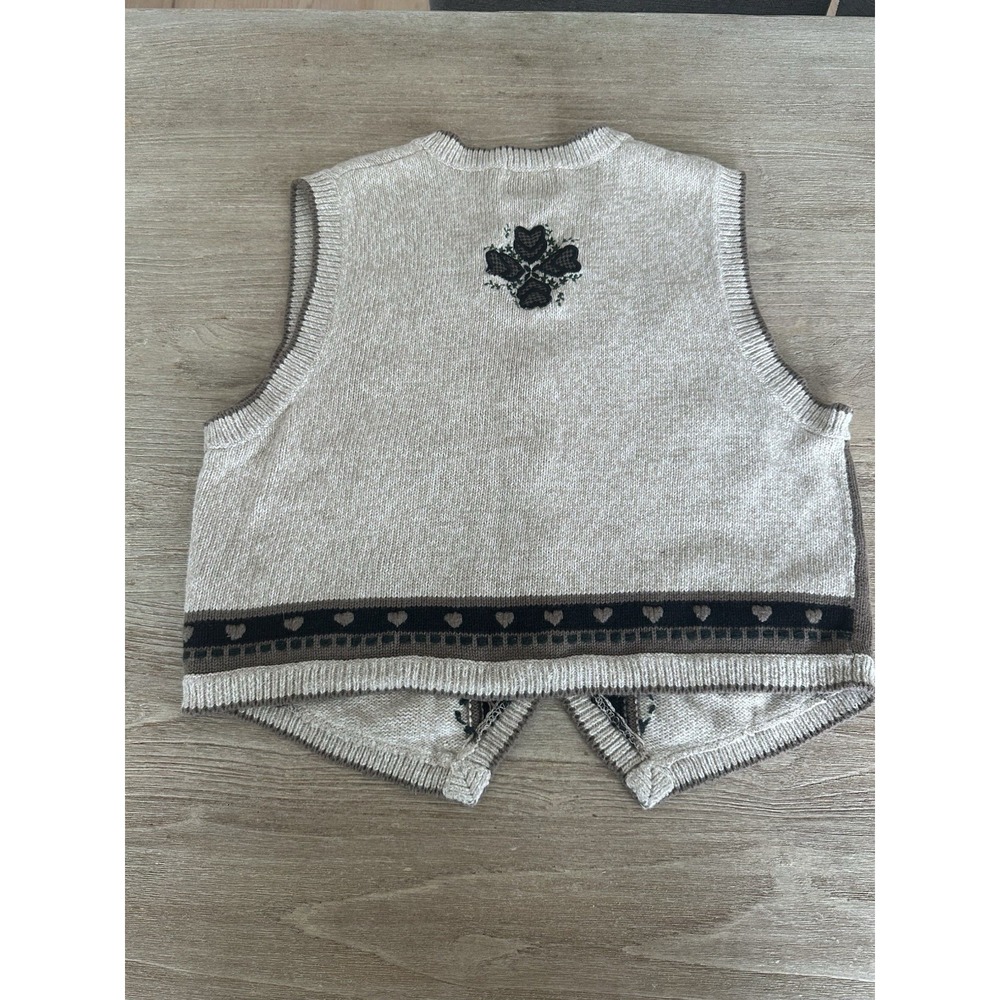 VTG Christopher & Banks Womens Hand Embroidered Sweater Vest Hearts XL Cottage - Picture 2 of 6